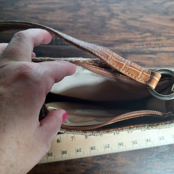 Liz Claiborne Woven Straw Handbag With Brown Leather Trim & Strap Shoulder Bag - Picture 10 of 11